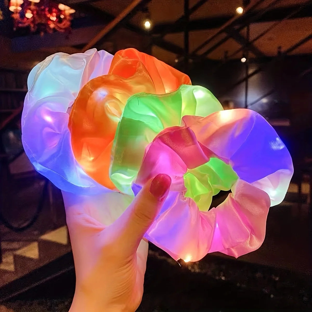 20 Pcs/Lot LED Luminous Scrunchies Hairband Ponytail Holder Headwear Elastic Satin Hair Bands Girl Hair Accessories for Party