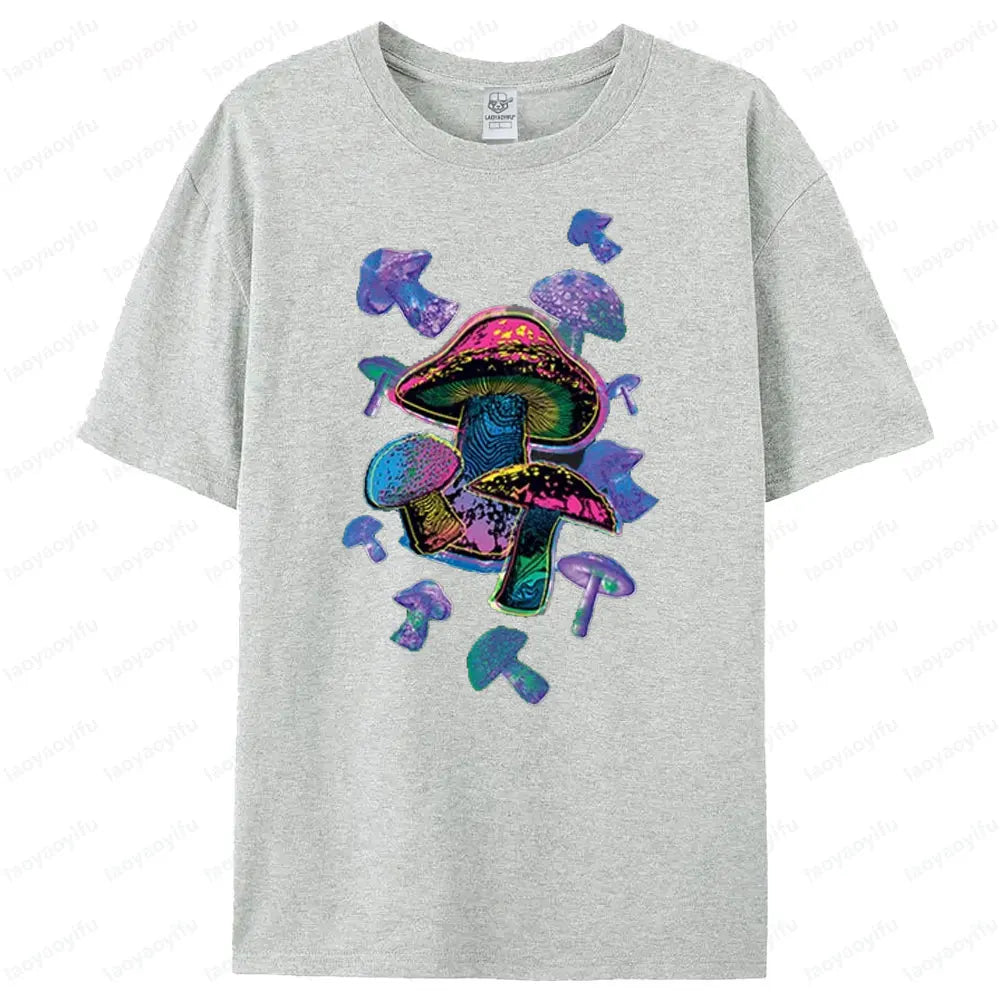 Colorful Mushrooms T-Shirt Rave Hippie Festival Magic Trippy Shirt Psychedelic Party Nature Plants Forest Tee Men Cotton Shirt