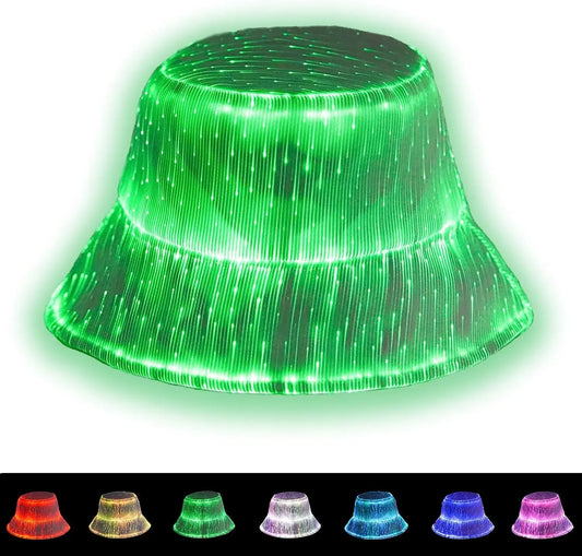Rave Bucket Light Up Crazy 7 Colors Party Hat Glow in The Dark Party Bucket Hat Man Women Fishing Cap Hats Outdoor Sun Caps