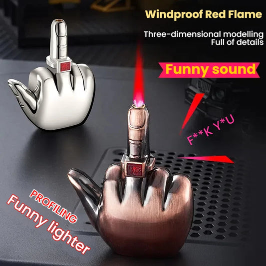 Funny Middle Finger Torch Lighter with Fuk You Voice Windproof Jet Flame Lighters Smoking  Refillable Butane Lighter(No fuel)