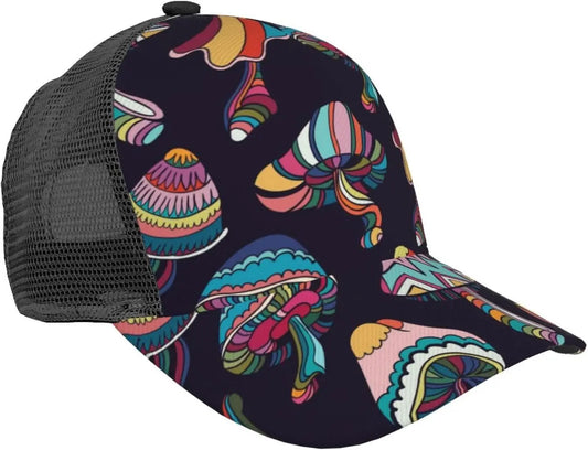 Ponytail Baseball Cap for Women Men Adjustable Mesh Trucker Ponycap Quick Drying Sport Hat-Leopard Neon Rainbow Gradient