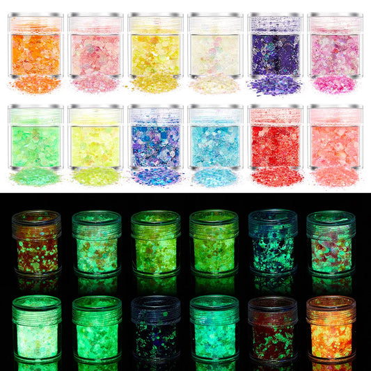 15Colors Holographic Luminous Sequins Glow in the Dark Nail Art Neon Glitters Mixed Hexagon Powder Manicure Body/Eyes/Face Flake