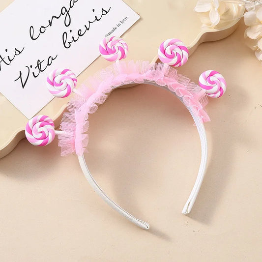 Pink Lollipop Headwear Girl Candy Party DIY Dress Up Sweet Little Princess Happy 1st 2nd 3rd Birthday Party Hair Band Photo Prop