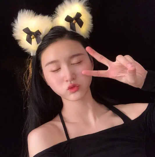 5/10PCS Kawaii LED Fox Ears Bell JK Headband – Glowing Fluffy Hair Clip for Cosplay & Cute Outfits