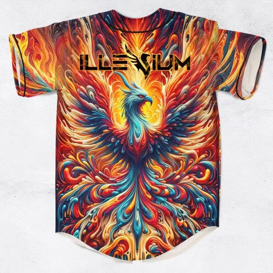 Illenium  Jersey Illenium Phoenix orange and blue split rave baseball jersey for edm festivals  button down shirt men/women