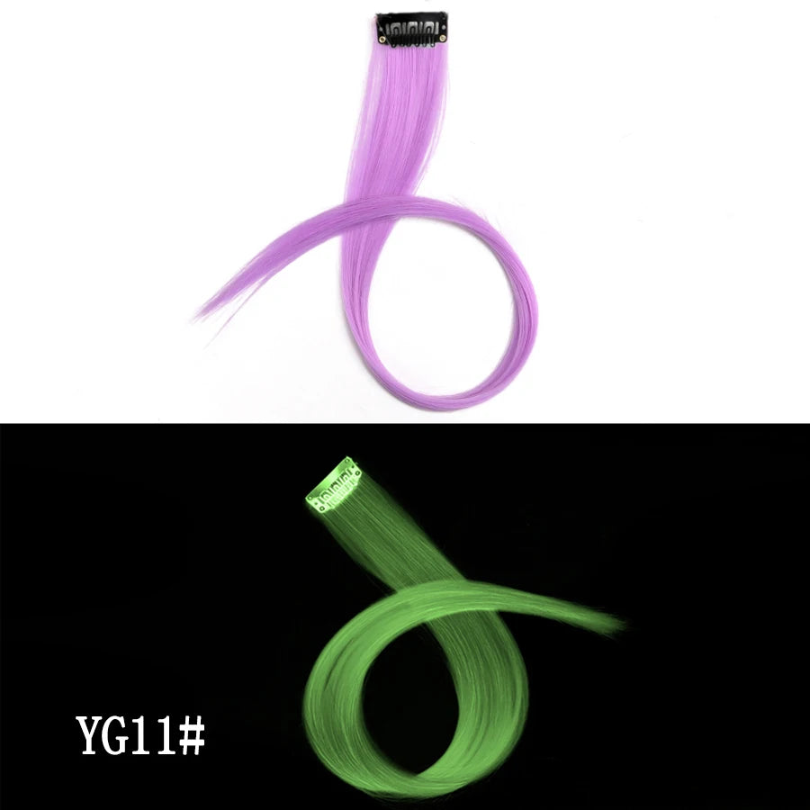 20inch Glow In Hair Extensions Clip In Colored Hairpieces Party Rainbow Hair Clips Synthetic Neon Fake Hairpiece For Women