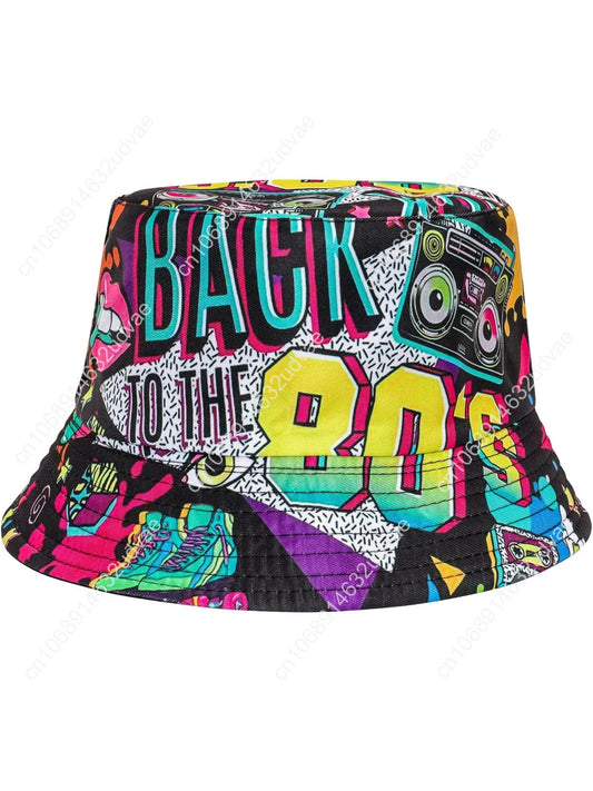 Fumwase Fashion 80s 90s Bucket-Hat Fishing-Hat Packable Fisherman Hat Rave Party Accessories Hat for Men Women Summer Beach Part