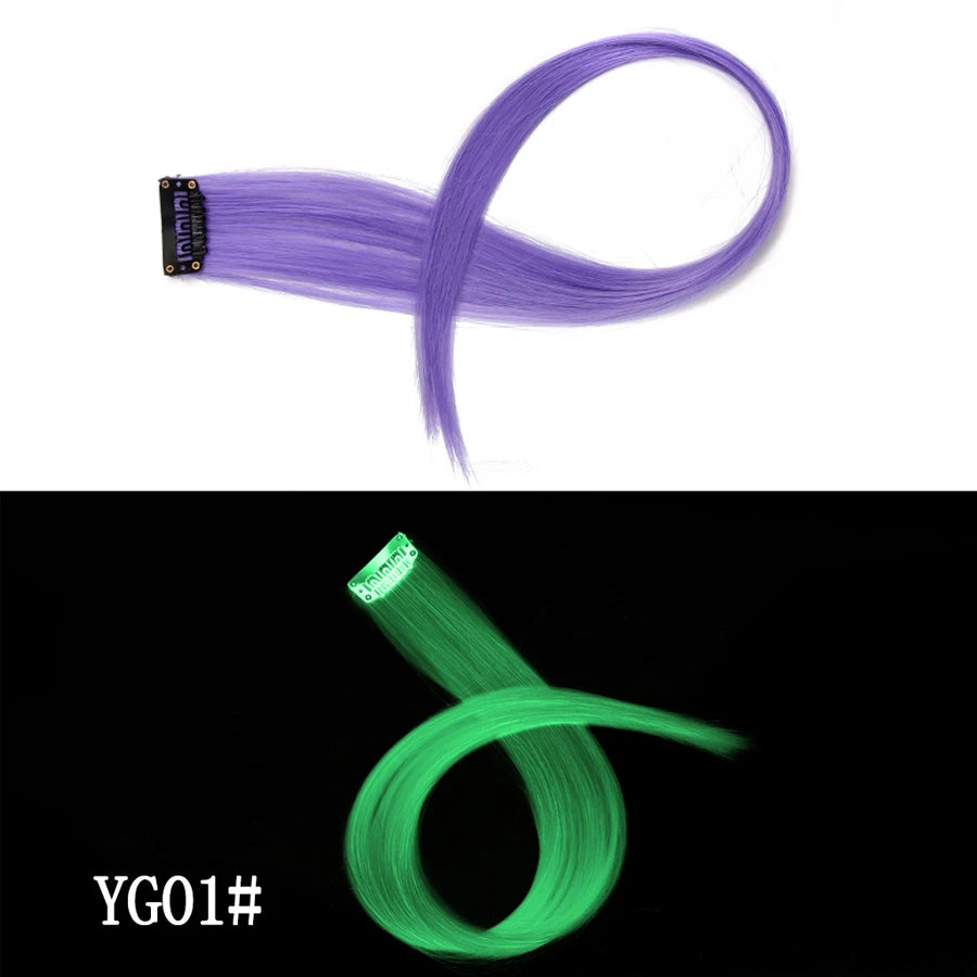 20inch Glow In Hair Extensions Clip In Colored Hairpieces Party Rainbow Hair Clips Synthetic Neon Fake Hairpiece For Women