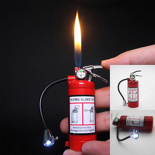 Mini Extinguisher Shaped Open Flame Butane Lighter for Cigarette Unique Refillable Keychain Lighter Smoking Accesoires Men Gifts