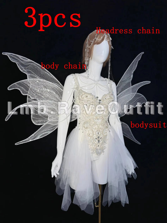 Sexy Women Pearl Diamond Bikini Set Singer Nightclub Bar Costume Pole DJ Dance Party Prom Club Stage Show Festival Rave Outfits