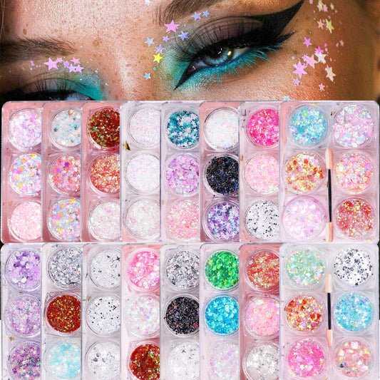108 Colors Body Glitter Gel Long Lasting Waterproof Eyeshadow Stage Party Glitter Eyeshadow Hair Face Body Glitter Cream Makeup