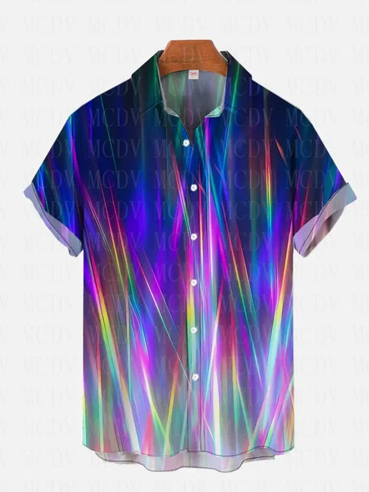 Vintage Disco Psychedelic Gradient Rainbow Neon Light Printing Short Sleeve Shirt Hawaiian Shirts