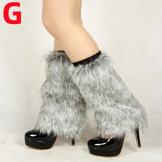 Leg Warmers Faux Fur Wraps Boot Covers Women Rave Outfit Glow Stocking Nightclub Party Clothes Boot Accessories Tron Dance Wear